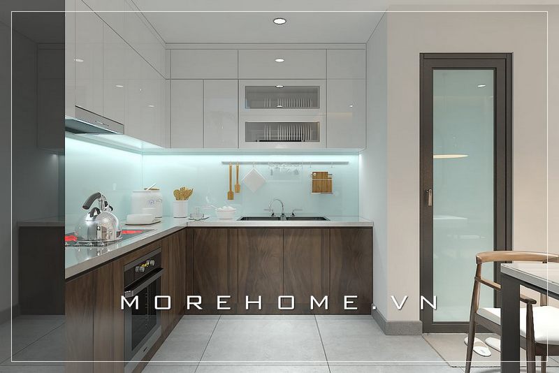 Nội thất phòng bếp gỗ công nghiệp hiện đại và hệ thống thiết bị bếp đầy đủ sẽ tạo nên một không gian thuận tiện cho người nội trợ.